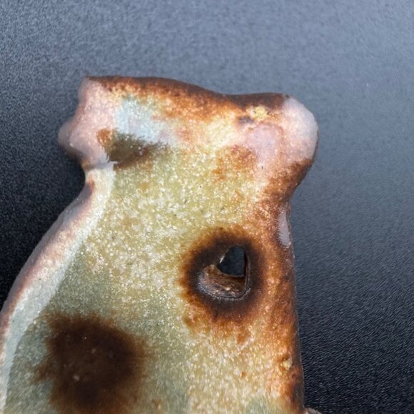 Ceramic Bunny-Shaped Pin With Heart Cutout Rustic Glazed Finish Handmade Pottery - Picture 3 of 5